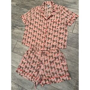 Bouffants and Broken Hearts Poodle Dog Heels Shorts Pajama Set‎ Medium PJs Pink